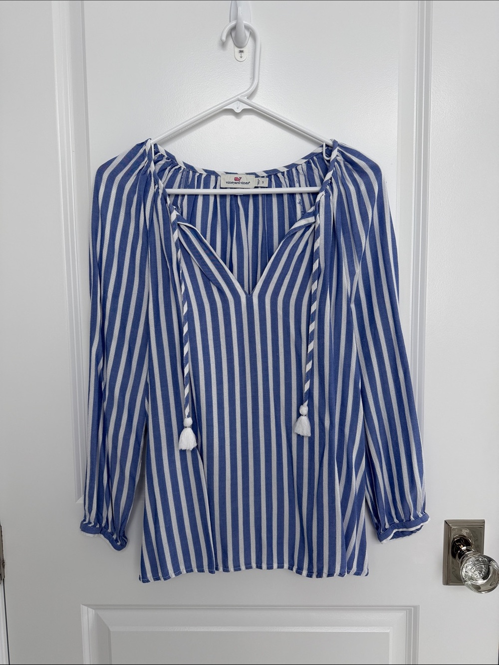 Vineyard Vines Blue and White Striped Peasant Tunic with Tassels
